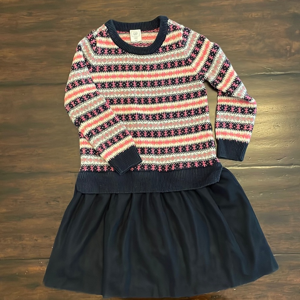 Baby Gap Size 4 Navy Blue and Pink Sweater Dress.